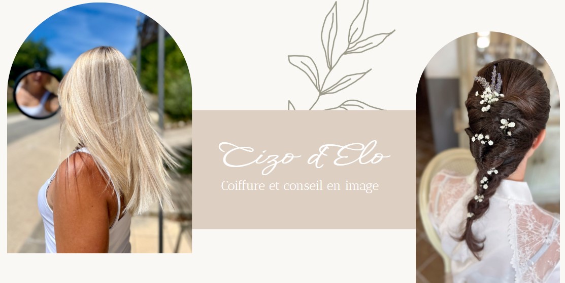 image d'accueil sur mobile représentant le logo et deux photo de réalisation de coiffure